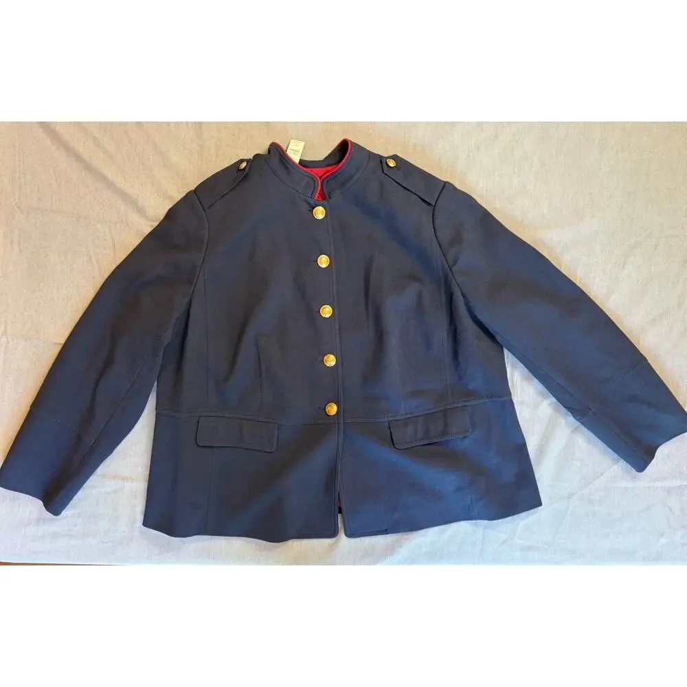 New Talbots Jacket Women's Navy With Gold Button Twill Military Blazer‎ Blue 22W